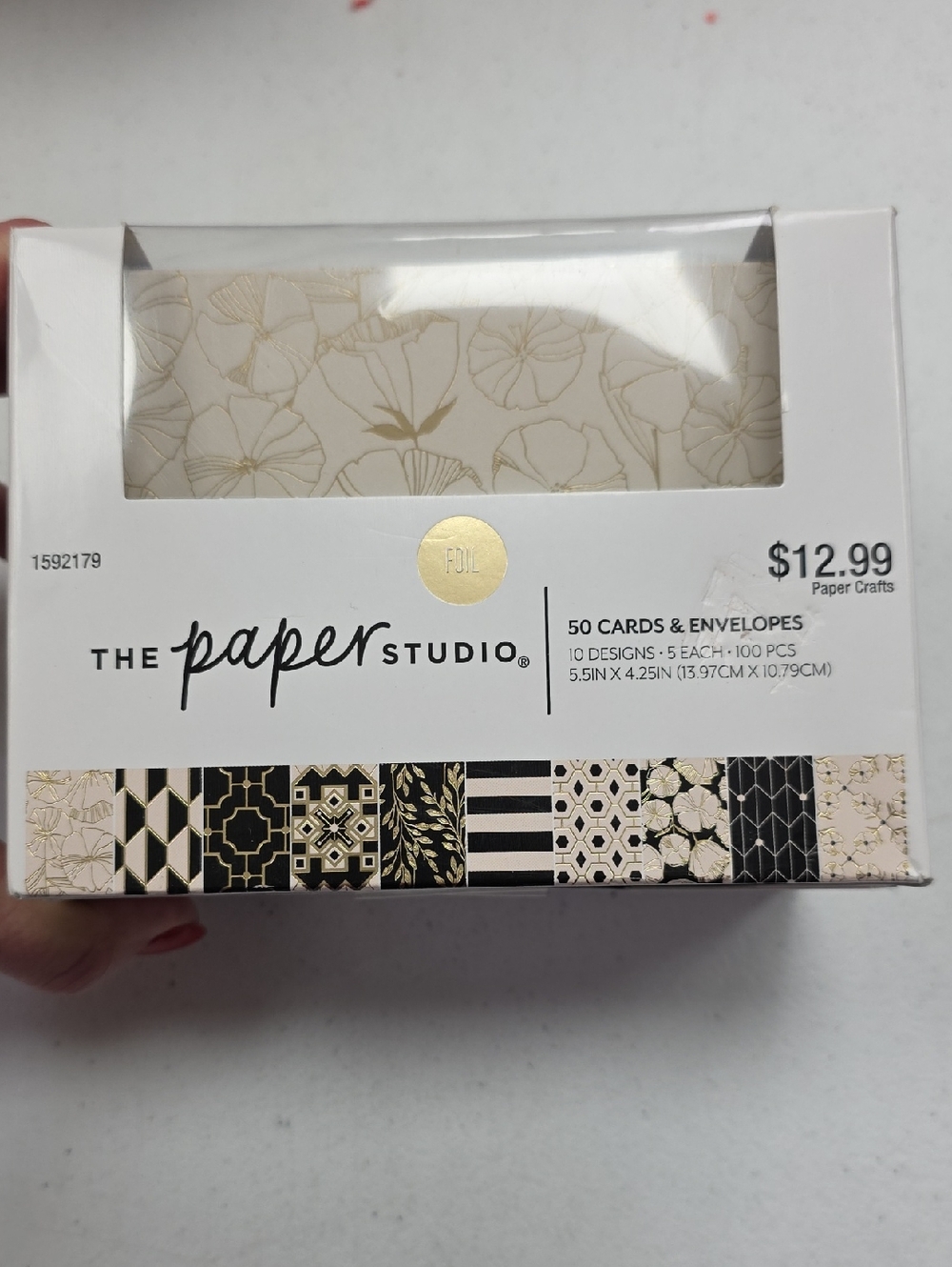 The Paper Studio Gold & Black Floral Foil Note Cards - 50 Pack